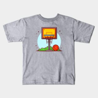 Basket Ball And Ring Cartoon Vector Icon Illustration (3) Kids T-Shirt